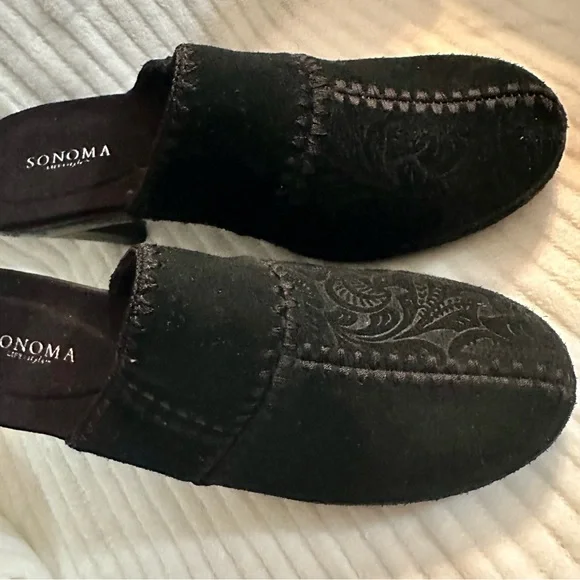 Sonoma Juliette Women’s Black Suede Heeled Clogs Size 6 - Picture 5 of 8